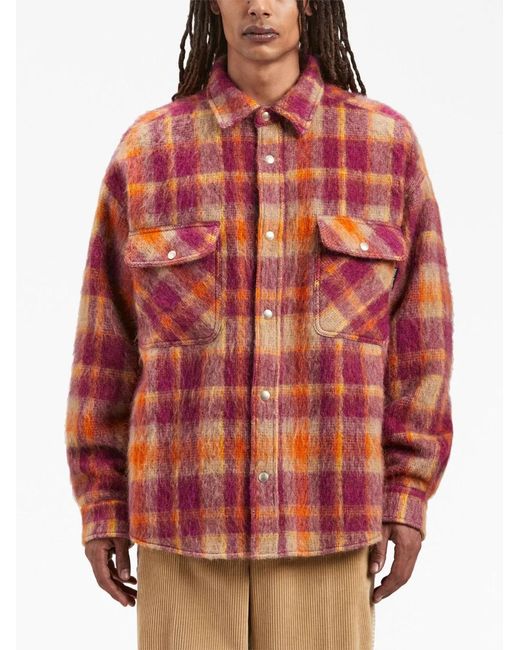 Palm Angels Orange Checked Wool Overshirt for men