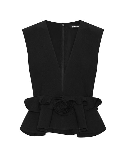 ROTATE BIRGER CHRISTENSEN Black Rotate V-Neck Flower Top
