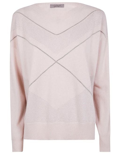 D.exterior Pink V Neck Intarsio Lux Sweater