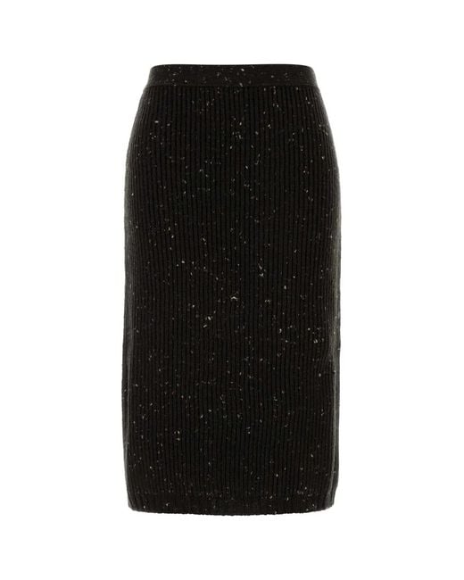 Bottega Veneta Black Hw Wool Rib Midi Skirt