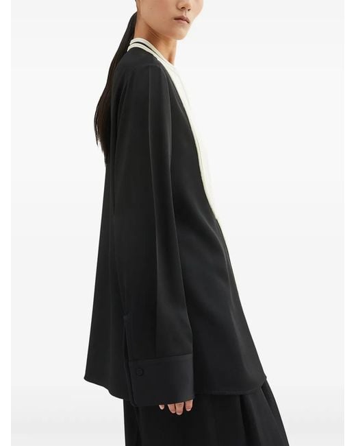 Jil Sander Black Camisa Larga Pechera Contraste Negro