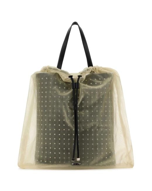 McQueen Green Two-Tone Leather And Tulle Nebula Shopping Bag