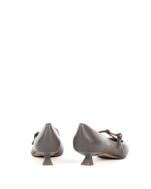 Chantal White Decollette With Strap, Leather With Heel