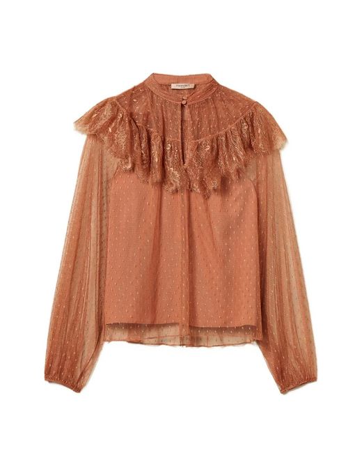 Twinset Brown Lace Ruffled Shirt