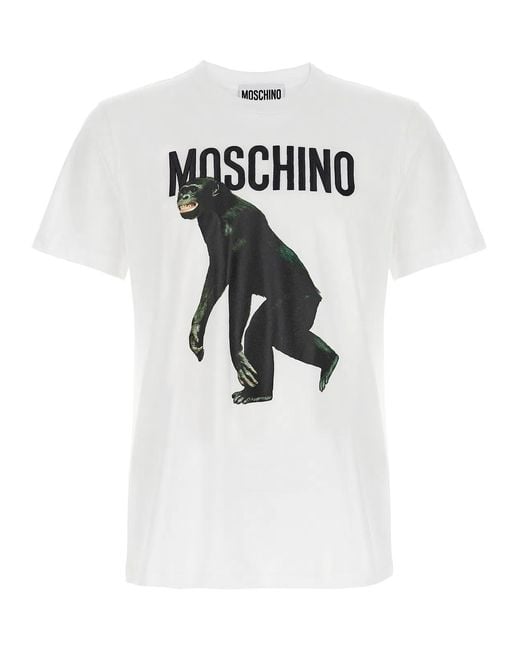 Moschino White Logo Embroidery T-Shirt for men