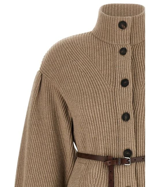 Brunello Cucinelli Natural English Half-Ribbed Cardigan
