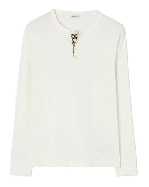 Burberry White Long-Sleeved Cotton Top for men