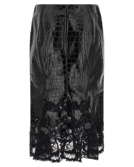 Ermanno Scervino Black Coconut Print Sheath Skirt With Lace