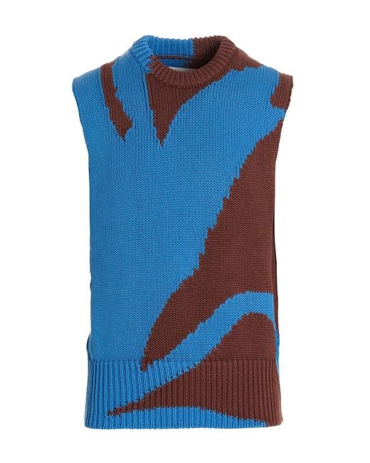Jil Sander Blue Colorblock Vest for men