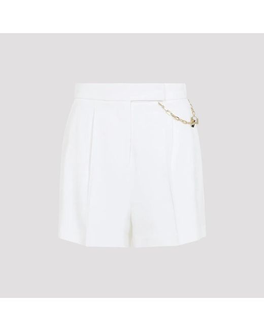 Elisabetta Franchi White Gabardine Shorts With Jewelled Logo