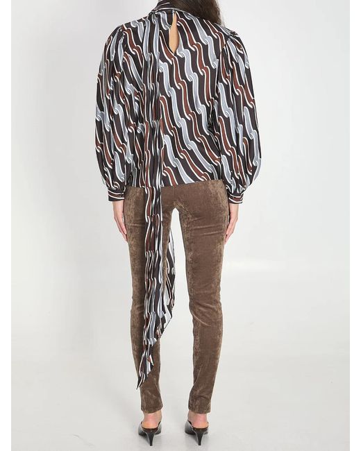 Gucci Gray Heritage Ribbon-Print Blouse