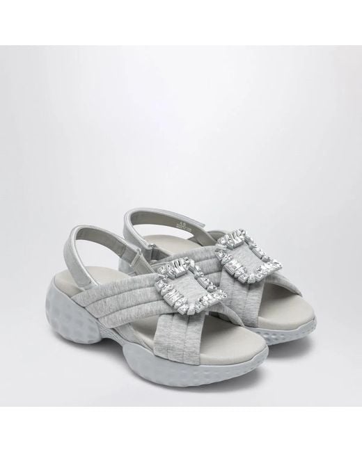 Roger Vivier White Viv' Run Slingback Sandals With Crystals