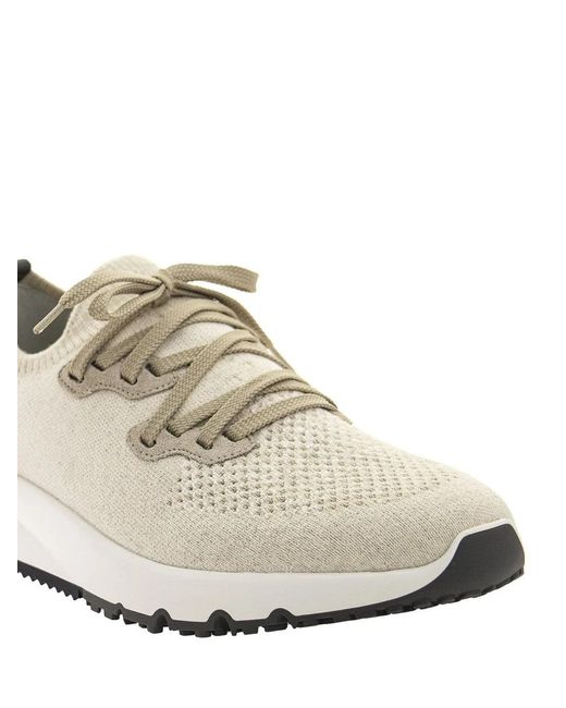 Brunello Cucinelli White Cotton Knit Sneakers for men