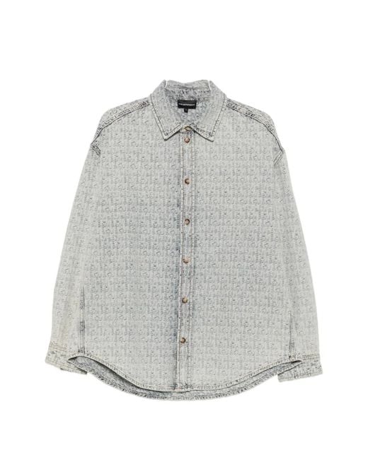 Emporio Armani Gray Printed Cotton Shirt for men