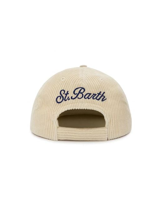 Mc2 Saint Barth Natural Cream Corduroy Embroidered Baseball Hat for men