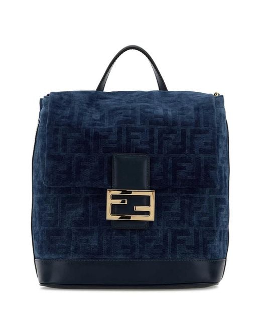 Fendi Blue Backpack Denim Flock Ff