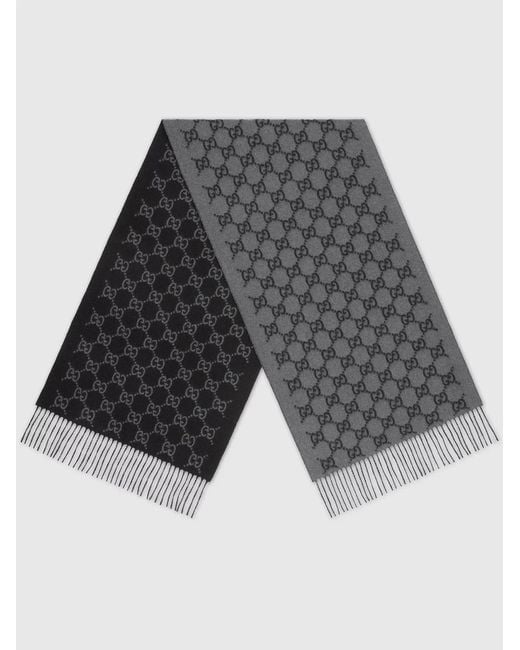 Gucci Gray Cashmere Scarf Gg for men