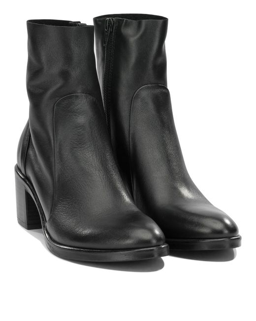 Strategia Black Leather Rubber Boots Ankle