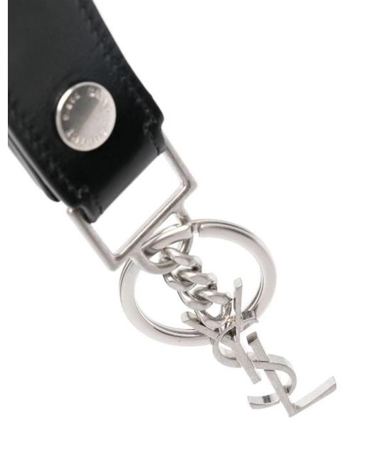 Saint Laurent Black Cassandre Leather Keychain for men