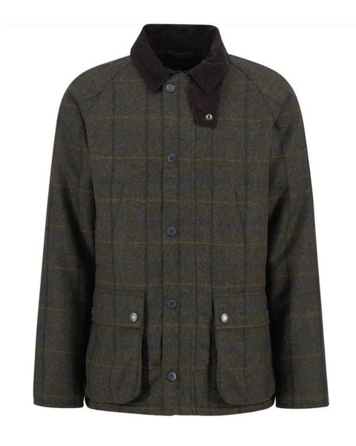Barbour Black Wool Checked Corduroy Collar Jacket