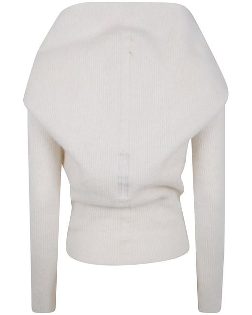 Rick Owens White Wool Off-Shoulder Sweater