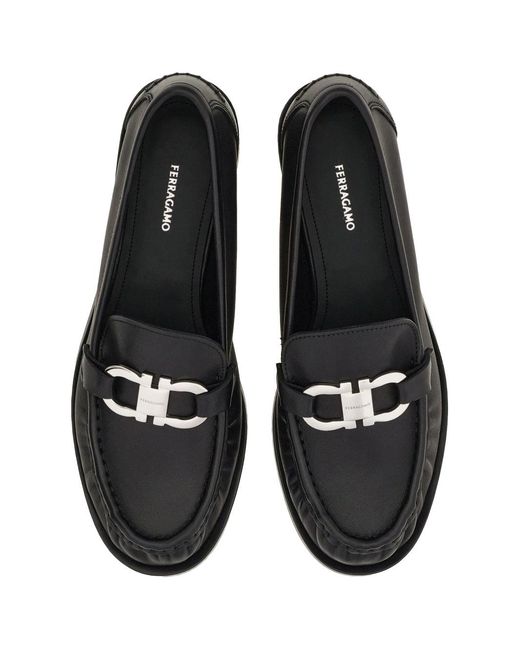Ferragamo Black Gancini Ornament Loafers