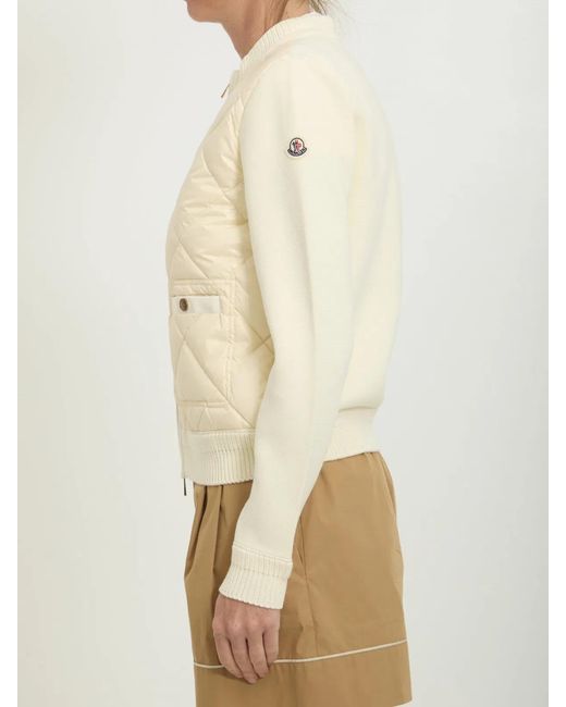 Moncler Natural Wool And Nylon Padded Cardigan