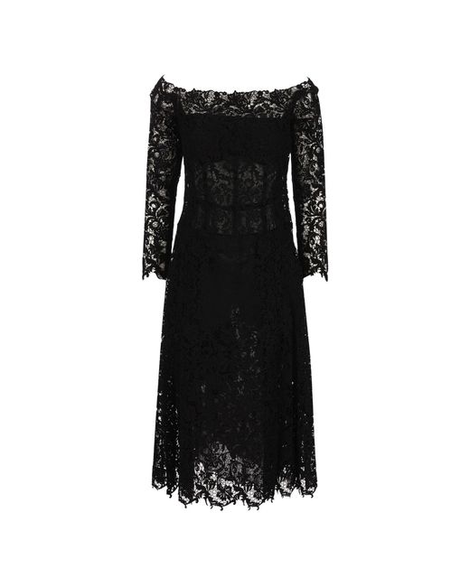 Fendi Black Macrame Lace Off-Shoulder Dress