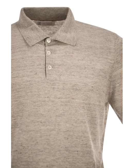 Brunello Cucinelli Natural Linen And Cotton Knit Polo Shirt for men