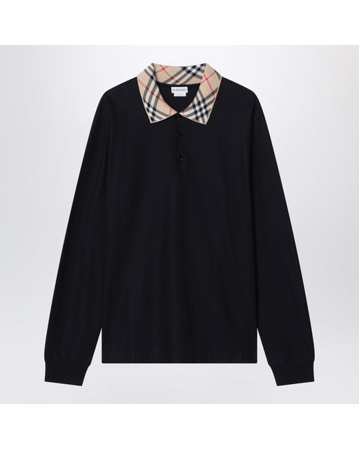 Burberry Black Long-Sleeved Cotton Polo Shirt for men