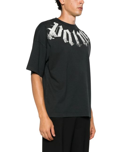 Palm Angels Black Big Neck Logo Printed T-Shirt for men