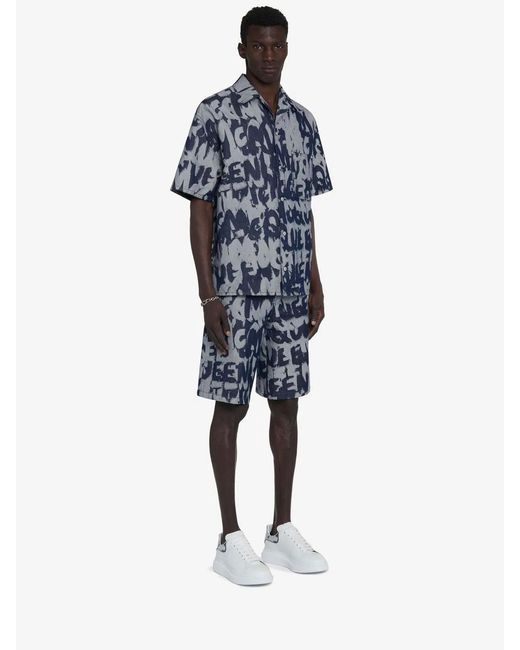 McQueen Blue Denim Shorts Graffiti for men