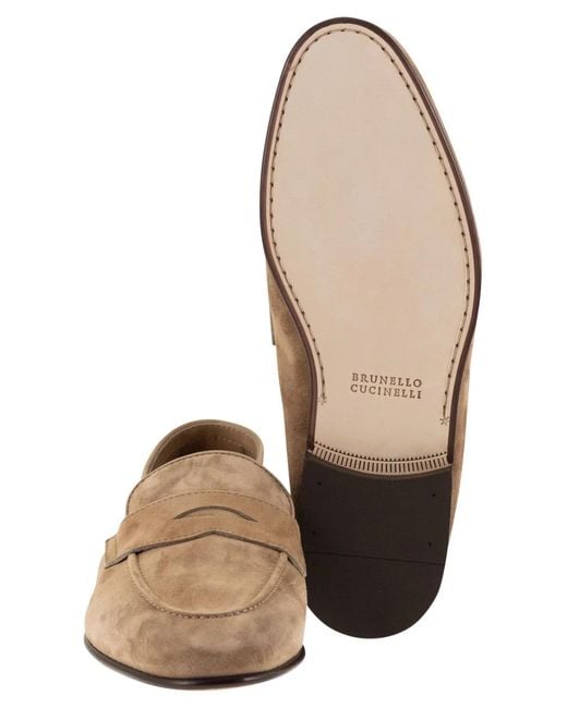 Brunello Cucinelli Brown Soft Suede Penny Loafer for men