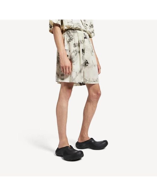 Balenciaga White Viscose Bermuda With Print for men