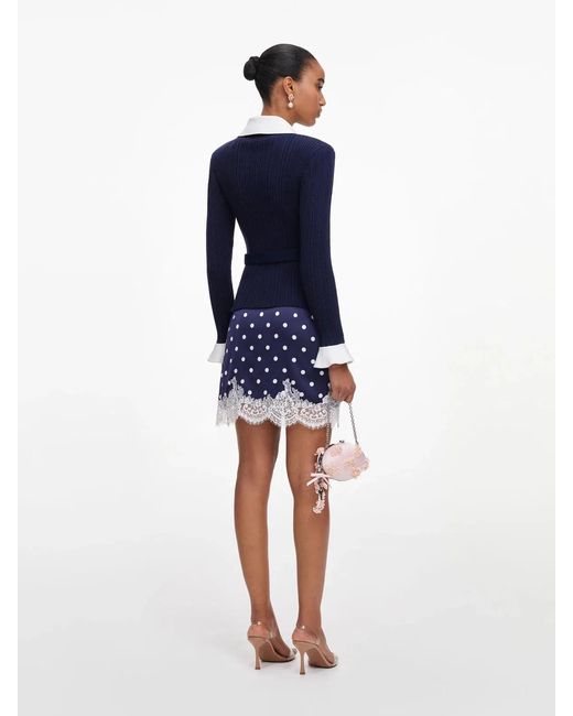 Self-Portrait Blue Ribbed Knit Cardigan