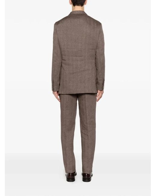 Brunello Cucinelli Brown Linen And Virgin Wool Chevron Leisure Suit for men