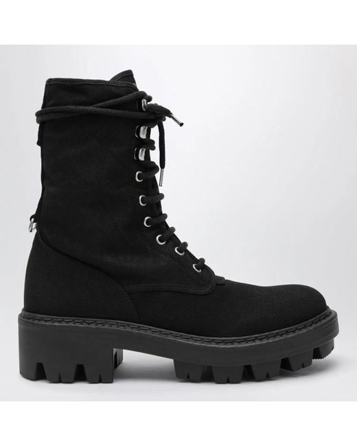 Prada Black Canvas Laceup Ankle Boots