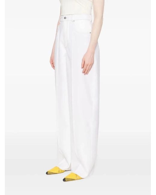 Bottega Veneta White Wool Wide-Leg Trousers