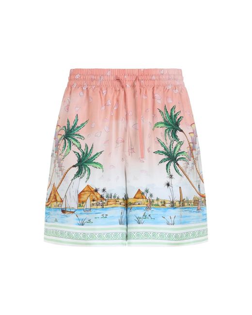 Casablanca Pink Graphic-Print Silk Shorts for men