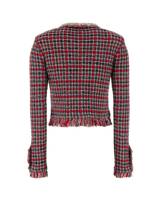Self-Portrait Red Self Portrait Check Frayed Knit Jacket