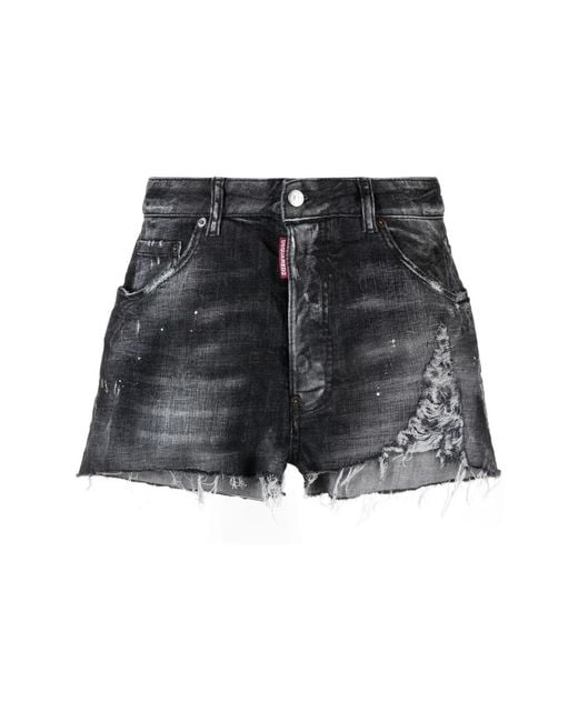 DSquared² Gray Raw Cut Baggy Denim Shorts