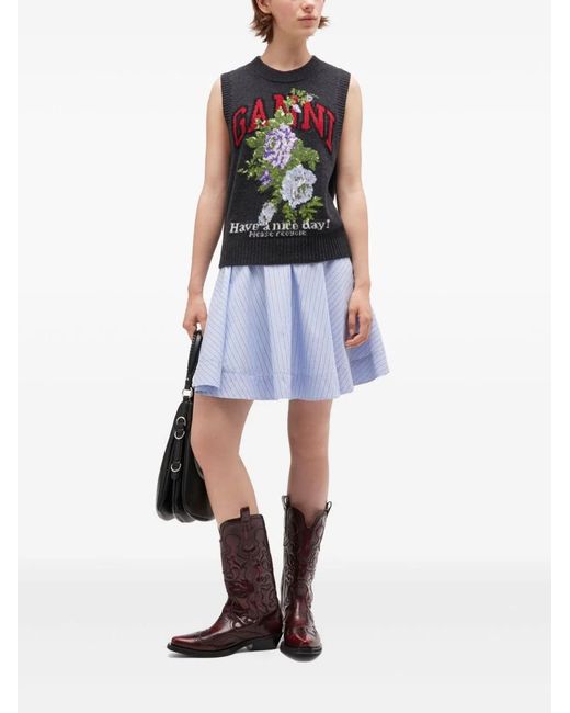 Ganni Gray Dark Rose Wool Vest