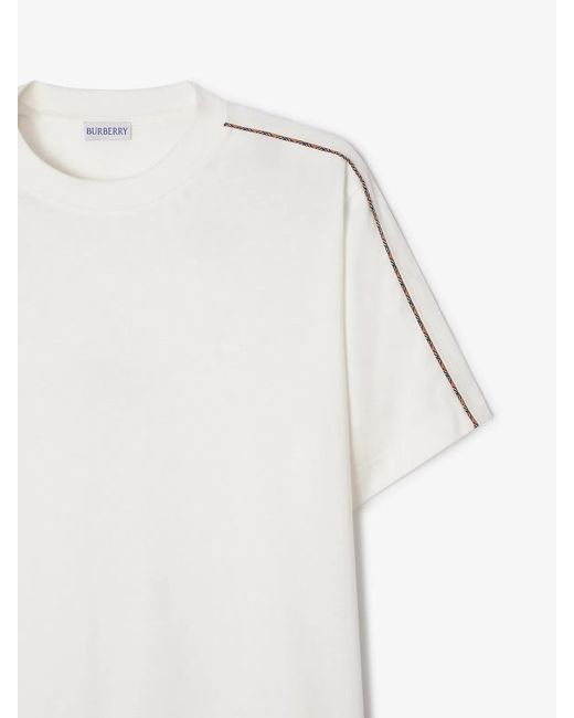 Burberry White Check Piping Cotton T-Shirt for men