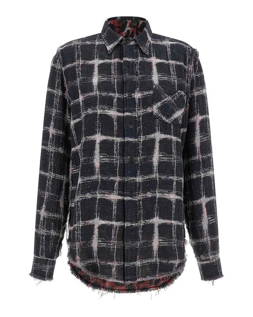 R13 Gray Fringed Hem Reversible Shirt