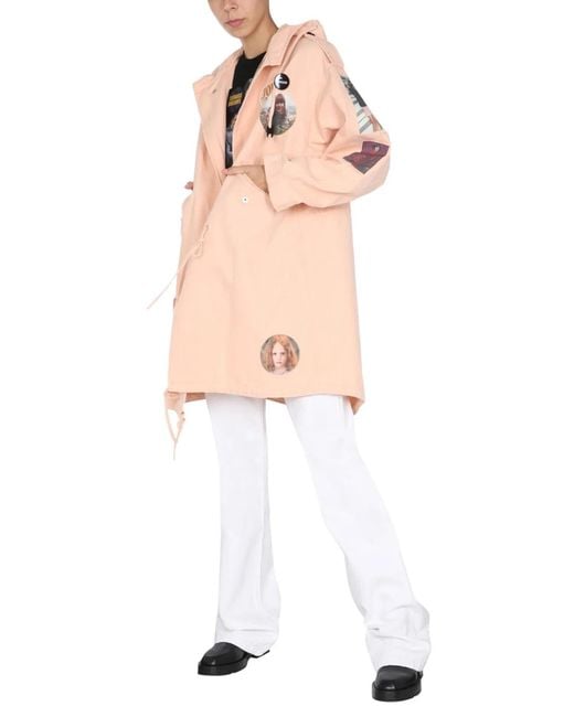 Raf Simons White Parka With Logo Patch