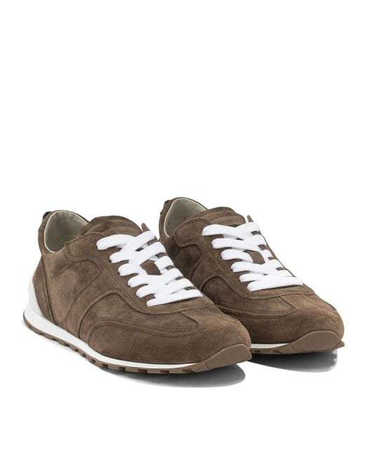 Brunello Cucinelli Brown "Shiny Loops" Low-Top Sneakers