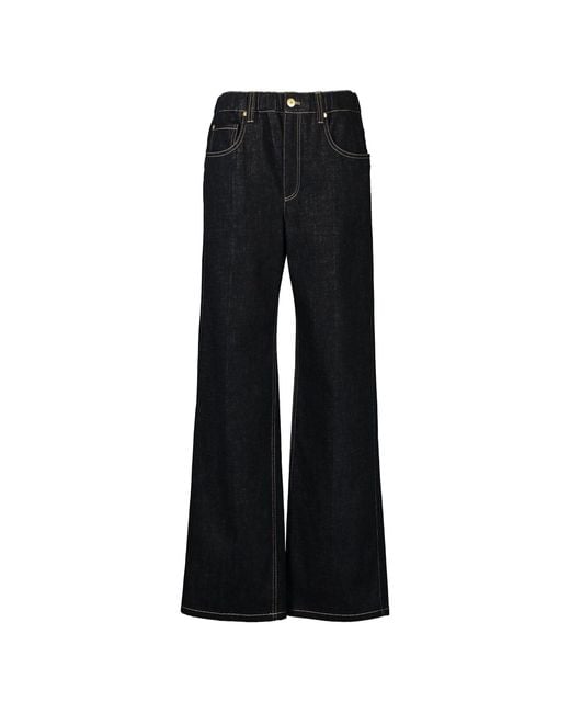 Brunello Cucinelli Black Contrast-Stitch Wide-Leg Jeans