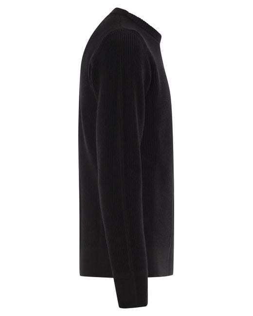 Stone Island Black Crew-Neck Jumper With Ribbed Edges for men