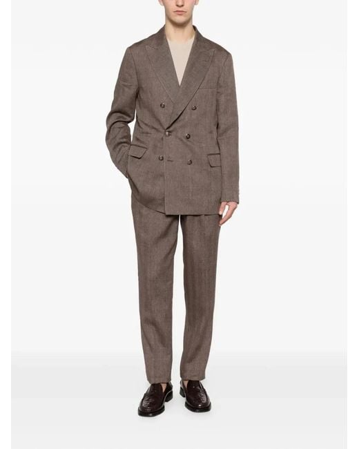 Brunello Cucinelli Brown Linen And Virgin Wool Chevron Leisure Suit for men