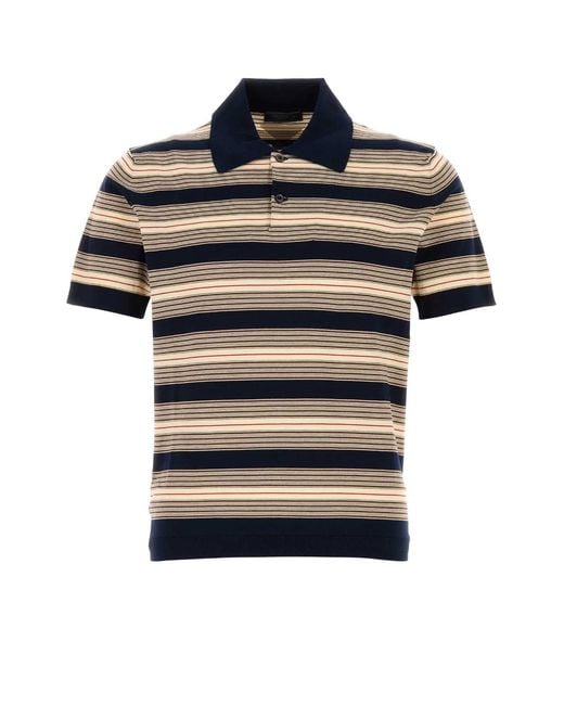 Prada Black Embroidered Stretch Cotton Blend Polo Shirt for men
